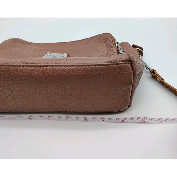 Valentina Taupe Tan Pebbled Leather Shoulder Bag Crossbody Purse Neutral Italy - Picture 15 of 16